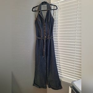 Bisou Bisou halter neck denim jumpsuit